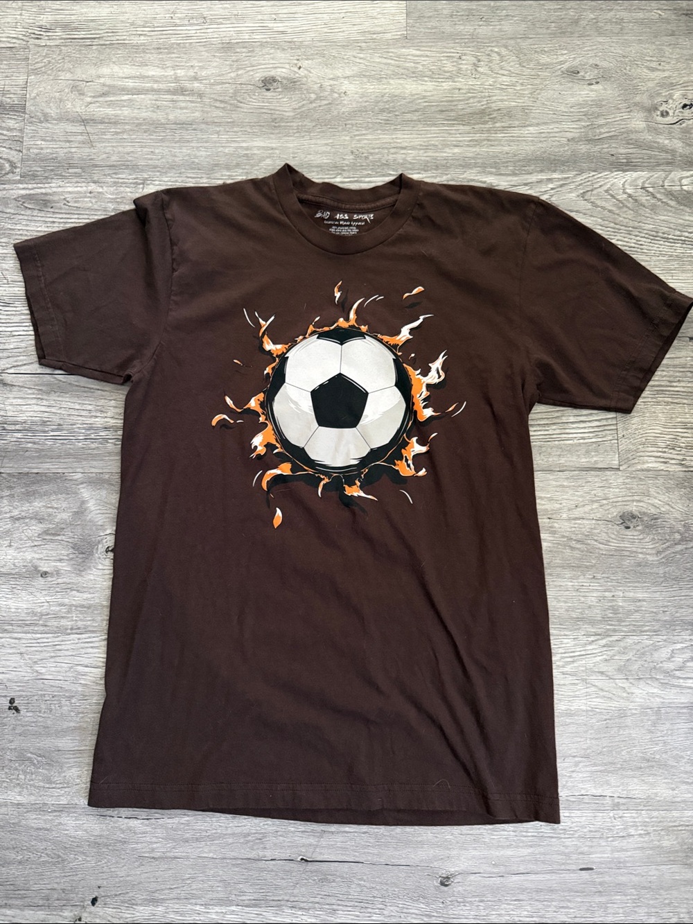 Bad Ass Sports Brown Graphic Tee with Flame Detail
